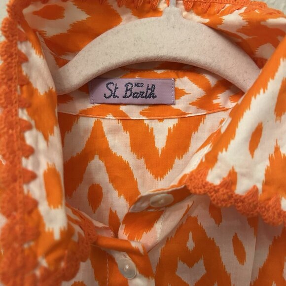 st barth cotton dress medium Orange Ruffle Cottagecore Quiet Luxury Italian - Picture 3 of 12